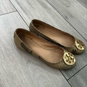 Tory Burch Gold Flats with Signature Medallion